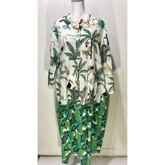 Mary Marshmallow dress safary tropical forest animal green colorful women's L - Picture 1 of 7